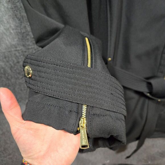 MICHAEL KORS Black Asymmetrical Zip Coat Belted Size 3X Faux Fur Lined - Picture 4 of 10